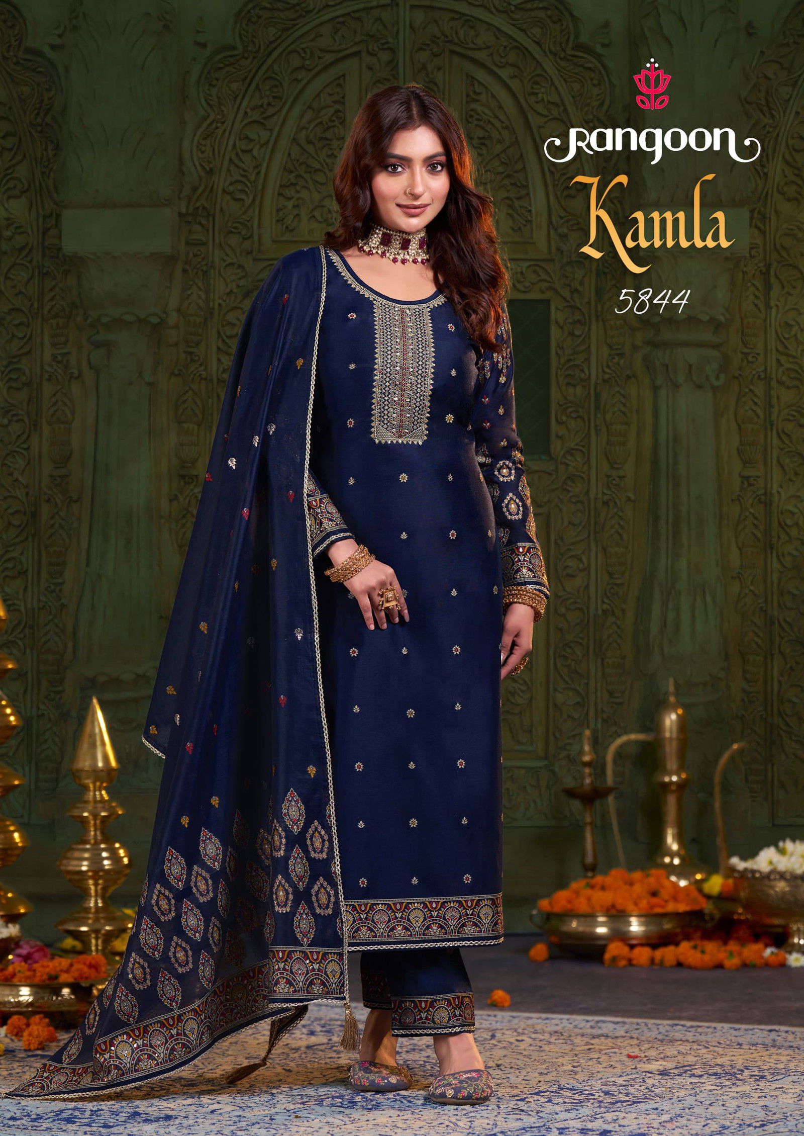 Kamla Jacquard  by Rangoon Khatli Handwork Kurti Bottom With Dupatta